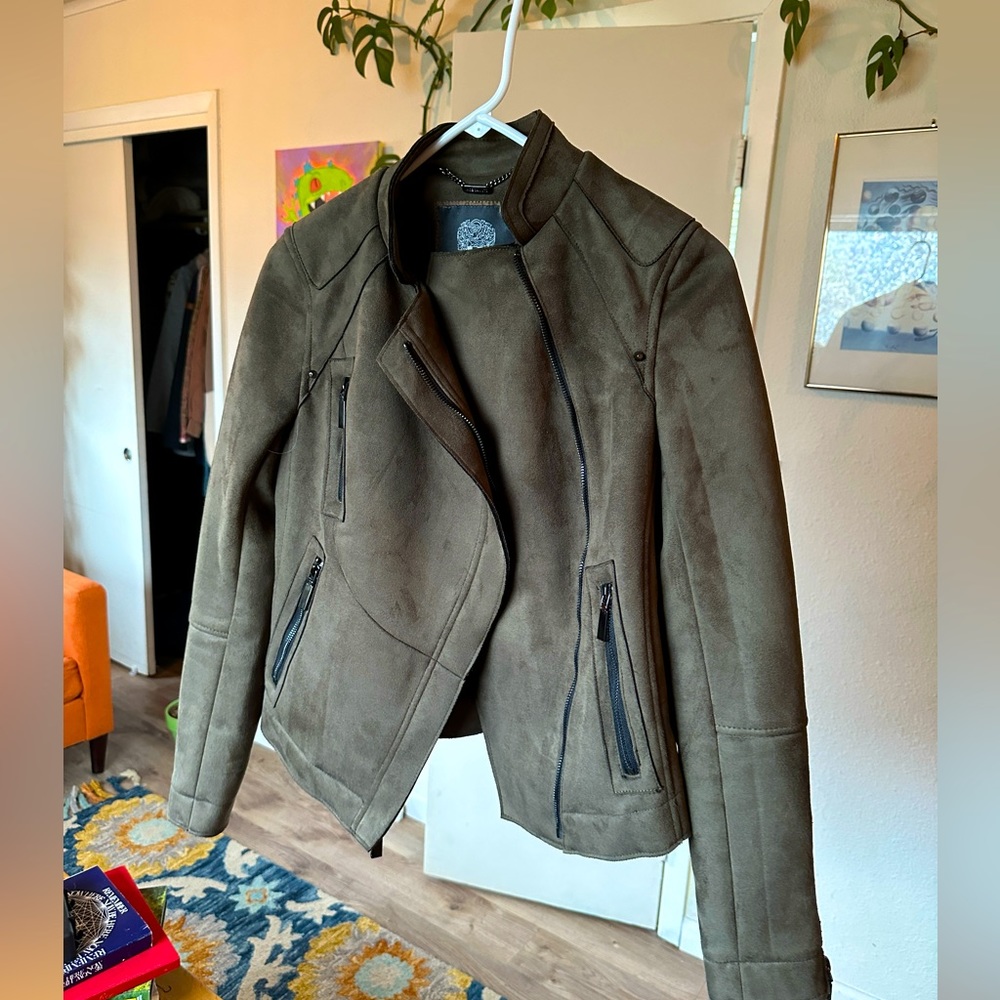 Vince Camuto Olive Green Faux Suede Jacket